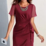 ⁦فستان نسائي شيفون أنيق بأكمام قصيرة⁩ - الصورة ⁦2⁩