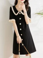 ⁦فستان نسائي أسود متباين الألوان⁩ - الصورة ⁦4⁩