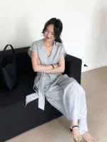 ⁦طقم 2 قطعة قميص كاجوال أنيقو بنطال واسع الساق⁩ - الصورة ⁦6⁩