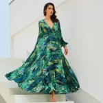 ⁦v فستان نسائي بوهيمي بأكمام فانوس ورقبة⁩ - الصورة ⁦2⁩