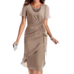 ⁦فستان نسائي شيفون أنيق بأكمام قصيرة⁩ - الصورة ⁦5⁩