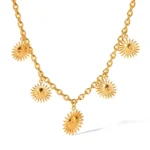 قلادة على شكل شمس من الفولاذ المقاوم للصدأ للنساء مطلية بالذهب عيار 18 قيراط